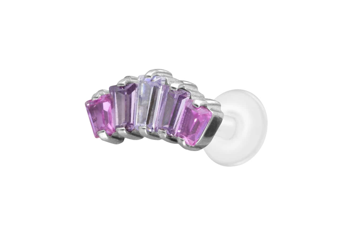 PTFE Labret Piercing mit Innengewinde + Titan-Aufsatz 5 EINGEFASSTE KRISTALLRECHTECKE
